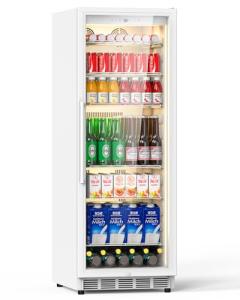 Velivi Commercial Merchandiser Refrigerator, 13.8 Cu Ft Display Beverage Fridge with Glass Door Upright Cooler with LED Light Low Noise, Fast Cooling for Shop, Restaurant, Office (White)