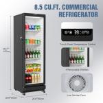 BEYOU Beverage Refrigerator, 8.5 cu. Ft Commercial Refrigerator Merchandiser with single Glass Door, Display Fridge for Living Room, Bar, Garage（Black）