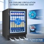 Velivi 24" Black Beverage Refrigerator Cooler: 24Inch Built-In Under Counter Fridge for Soda, Beer, Drink | 168Cans Large Capacity - Perfect for Kitchen, Bar, or Office