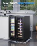ICEVIVAL Wine and Beverage Refrigerator, 24 Inch Built-In Wine Fridge with Glass Door, Holds 20 Wine Bottles & 60 Cans, Under Counter Refrigerator with Quiet Cooling System & Blue LED Light(Black)