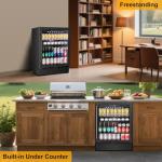 FoMup Beverage Refrigerator 24 Inch 200 Can Drink Fridge with Glass Door, Under Counter/Freestanding Beverage Cooler with Temperature Control, Reversible Door, Quick Cooling for Beer Soda Wine, Black