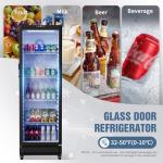 BEYOU Beverage Refrigerator, 8.5 cu. Ft Commercial Refrigerator Merchandiser with single Glass Door, Display Fridge for Living Room, Bar, Garage（Black）