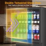 FoMup Beverage Refrigerator 24 Inch 200 Can Drink Fridge with Glass Door, Under Counter/Freestanding Beverage Cooler with Temperature Control, Reversible Door, Quick Cooling for Beer Soda Wine, Black