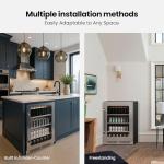 24 Inch Beverage Refrigerator 140 Cans Beverage Fridge, Drink Fridge with Glass Door 3 LED 34-54 ℉ Beverage Coolers Built-in or Freestanding Adjustable Shelves for Home/Kitchen(5.65 cu.ft)