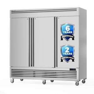 Coolski 3 Door Commercial Refrigerator 82" W 72 Cu.ft Reach-in Stainless Steel Upright Commercial Refrigerator for Restuarant, Bar, Shop, Garage