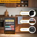 FoMup Beverage Refrigerator 24 Inch 200 Can Drink Fridge with Glass Door, Under Counter/Freestanding Beverage Cooler with Temperature Control, Reversible Door, Quick Cooling for Beer Soda Wine, Black