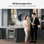 24 Inch Beverage Refrigerator 140 Cans Beverage Fridge, Drink Fridge with Glass Door 3 LED 34-54 ℉ Beverage Coolers Built-in or Freestanding Adjustable Shelves for Home/Kitchen(5.65 cu.ft)