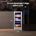 Yeego 15 Inch Beverage Refrigerator – 100 Can Mini Fridge with Glass Door, 34-54 ℉ Built-In Freestanding or Under Counter Beverage Cooler for Drink Soda Wine - For Home Bar Office