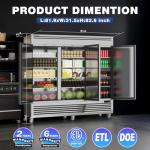 Coolski 3 Door Commercial Refrigerator 82" W 72 Cu.ft Reach-in Stainless Steel Upright Commercial Refrigerator for Restuarant, Bar, Shop, Garage