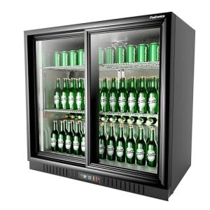Frostronics 36 Inch 228 Cans Double Door Back Bar Beverage Cooler, 6.5 cu. ft. Under Counter Glass Bar Fridge With Sliding Door, Lockable, 32-50F Display Refrigerator, ETL & NSF7 Certified