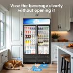 44"W ETL & DOE Certified 28 Cu Ft Commercial Merchandiser Refrigerators 2 Doors, Display Beverage Fridge with Built-in LED Light & Front LED Light,Double Glass Door Upright Business Retail Cooler