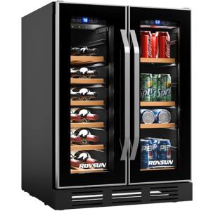 ROVSUN 34 Bottle Wine Fridge - Dual Zone Beverage Refrigerator w/Independent Temp Control & LED Panel, Built-in/Freestanding/Under Counter Chiller for Red/White Wine, Champagne, Beer