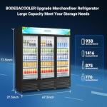 BODEGACOOLER Commercial Merchandiser Refrigerator,3 Glass Door Commercial Beverage Refrigerator, Beverage Display Cooler with Soft LED Light, Adjustable Shelves and 8 Strong Castors, 53 Cu. Ft,Black