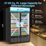 AAOBOSI Commercial Merchandiser Refrigerator,27.02 Cu.Ft Glass Door Display Refrigerator,Upright Beverage Cooler Fridge with Soft LED Light, Customizable Lightbox,Universal Casters,Adjustable Shelves