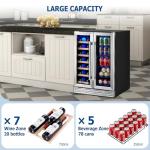 Kalamera Wine and Beverage Refrigerator, 24 inch Wine Fridge Dual Zone Hold 21 Bottles and 77 Cans,Built in or Under Counter Wine Fridge with Blue LED Light