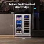 Yeego Wine and Beverage Refrigerator - 24 Inch Dual Zone Wine Fridge 60 Can & 20 Bottle, 36-72°F Cooler Built in Under Counter Fridge with Glass Door for Beer Soda Drink Home Bar Office