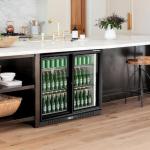 Frostronics 36 Inch 228 Cans Double Door Back Bar Beverage Cooler, 6.5 cu. ft. Under Counter Glass Bar Fridge With Sliding Door, Lockable, 32-50F Display Refrigerator, ETL & NSF7 Certified