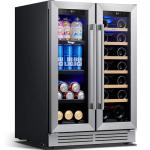 Yeego Wine and Beverage Refrigerator 24", Dual Zone Beverage Cooler Wine Fridge with Upgrade Quiet Cooling, Anti-UV Glass Door, 20 Bottles & 60 Cans Large Capacity, Built-in/Freestanding/Undercounter