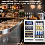 BODEGACOOLER Back Bar Cooler With 2 Glass Doors,30 Inch Under Counter Beverage Refrigerator,Large Capacity Commercial Wine and Beverage Refrigerator,LED Lighting Display Beer Wine Soda Drinks.