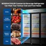 BODEGACOOLER Commercial Merchandiser Refrigerator,3 Glass Door Commercial Beverage Refrigerator, Beverage Display Cooler with Soft LED Light, Adjustable Shelves and 8 Strong Castors, 53 Cu. Ft,Black
