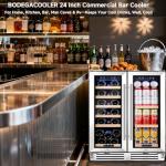 BODEGA 24 Inch Wine and Beverage Refrigerator, Dual Zone Wine and Bar Beverage Cooler, Commercial Black Bar Cooler With 2 Glass Doors, Bar Fridge Hold 19 Bottles and 57 Cans,Built-In or Freestanding.