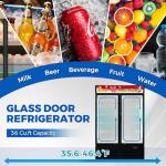 Bluelinecool 36 cu.ft Commercial Refrigerators with 2 Glass Door, Beverage Fridge with LED Light Display Upright Merchandiser, Drink Cooler with 8 Adjustable Shelves Black ETL Approved