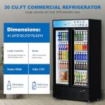 FreezLabs Commercial Glass Door Display Refrigerator 30 cu.ft Cooler Commercial Beverage Refrigerators with LED Light and 10 Shelves for Cafe, Restaurant, Store, Bar