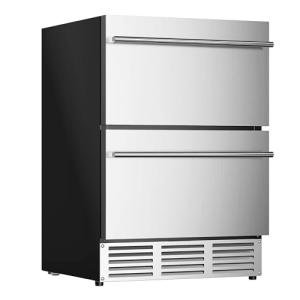 EUHOMY 24 Inch Under Counter Double Drawer Fridge, Weather Proof Stainless Steel Outdoor Beverage Refrigerator for Patio, Built-in Beverage Fridge for Home & Commercial Use Stainless Steel Silver