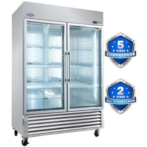 ORIKOOL 54" W Commercial Glass-Door Reach-In Refrigerator - Tempered Glass Double Door Fridge, 46 Cu.ft Capacity, 6 Adjustable Shelves, Auto Defrost, Digital thermostat control, LED Lighting