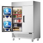 Coolski 54’’ Wide Commercial Refrigerator with 8 Shelves, Stainless Steel Reach-in Refrigerators with 49 Cu.Ft. Capacity 2 Solid Doors for Restaurant Cafe Garage, ETL NSF Approved