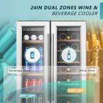 EUHOMY Wine and Beverage Refrigerator, 24 Inch Dual Zone Wine Cooler with Glass Door Hold 21 Bottles and 88 Cans, Built in or Under Counter Wine Fridge with Blue LED Light