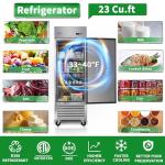 ORIKOOL 27" W Commercial Reach-In Upright Refrigerator - Single Door Stainless Steel Fridge, 23 Cu.ft Capacity, 3 Adjustable Shelves, Auto Defrost, Digital thermostat control, LED Lighting