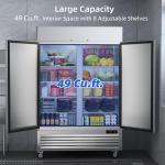 Coolski 54’’ Wide Commercial Refrigerator with 8 Shelves, Stainless Steel Reach-in Refrigerators with 49 Cu.Ft. Capacity 2 Solid Doors for Restaurant Cafe Garage, ETL NSF Approved