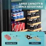 EUHOMY Wine and Beverage Refrigerator, 24 Inch Dual Zone Wine Cooler with Glass Door Hold 21 Bottles and 88 Cans, Built in or Under Counter Wine Fridge with Blue LED Light