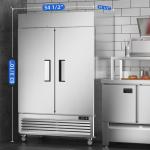 Coolski 54’’ Wide Commercial Refrigerator with 8 Shelves, Stainless Steel Reach-in Refrigerators with 49 Cu.Ft. Capacity 2 Solid Doors for Restaurant Cafe Garage, ETL NSF Approved