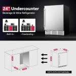 Icyglee 24 Inch Beverage Refrigerator, 180 Cans Undercounter Beverage Fridge with Stainless Steel for Home and Patio Use, Outdoor Refrigerator for Soda, Beer, Wine