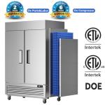 Coolski 54’’ Wide Commercial Refrigerator with 8 Shelves, Stainless Steel Reach-in Refrigerators with 49 Cu.Ft. Capacity 2 Solid Doors for Restaurant Cafe Garage, ETL NSF Approved
