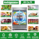 ORIKOOL 54" W Commercial Glass-Door Reach-In Refrigerator - Tempered Glass Double Door Fridge, 46 Cu.ft Capacity, 6 Adjustable Shelves, Auto Defrost, Digital thermostat control, LED Lighting
