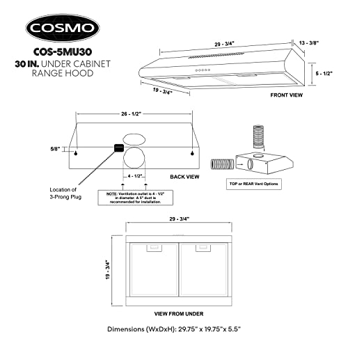 COSMO Slim Range Hood with LED Lights