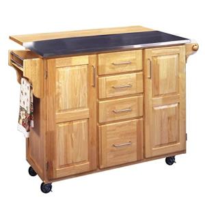 Kitchen Cart with Breakfast Bar and Stainless Steel Top