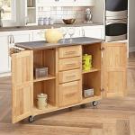 Kitchen Cart with Breakfast Bar and Stainless Steel Top