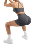 High-Waisted Women's Biker Short Set in Grey