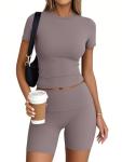 Women's 2 Piece Gym Outfit Set in Coffee Grey