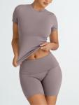 Women's 2 Piece Gym Outfit Set in Coffee Grey