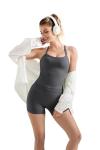 High-Waisted Women's Biker Short Set in Grey