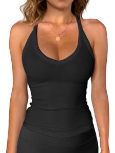 iGENJUN Women’s Racerback Gym Tank Top, Black