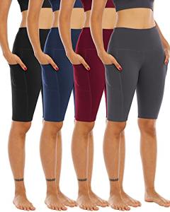 Women's High Waisted Biker Yoga Shorts - 4 Pack