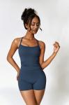 Women's Dark Blue Cross Back Tank & Biker Shorts Set
