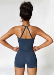 Women's Dark Blue Cross Back Tank & Biker Shorts Set