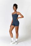 Women's Dark Blue Cross Back Tank & Biker Shorts Set